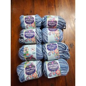 Crafter's Secret Cotton Yarn 156 Denim Blue Variegated 8 Skeins Lot 100% Cotton‎